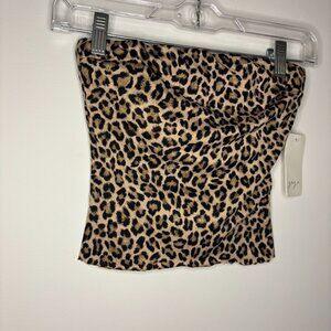 GAZE NEW Cropped Cheetah Tube Top Womens XS Stretch Shelf Bra Raw Edge Animal